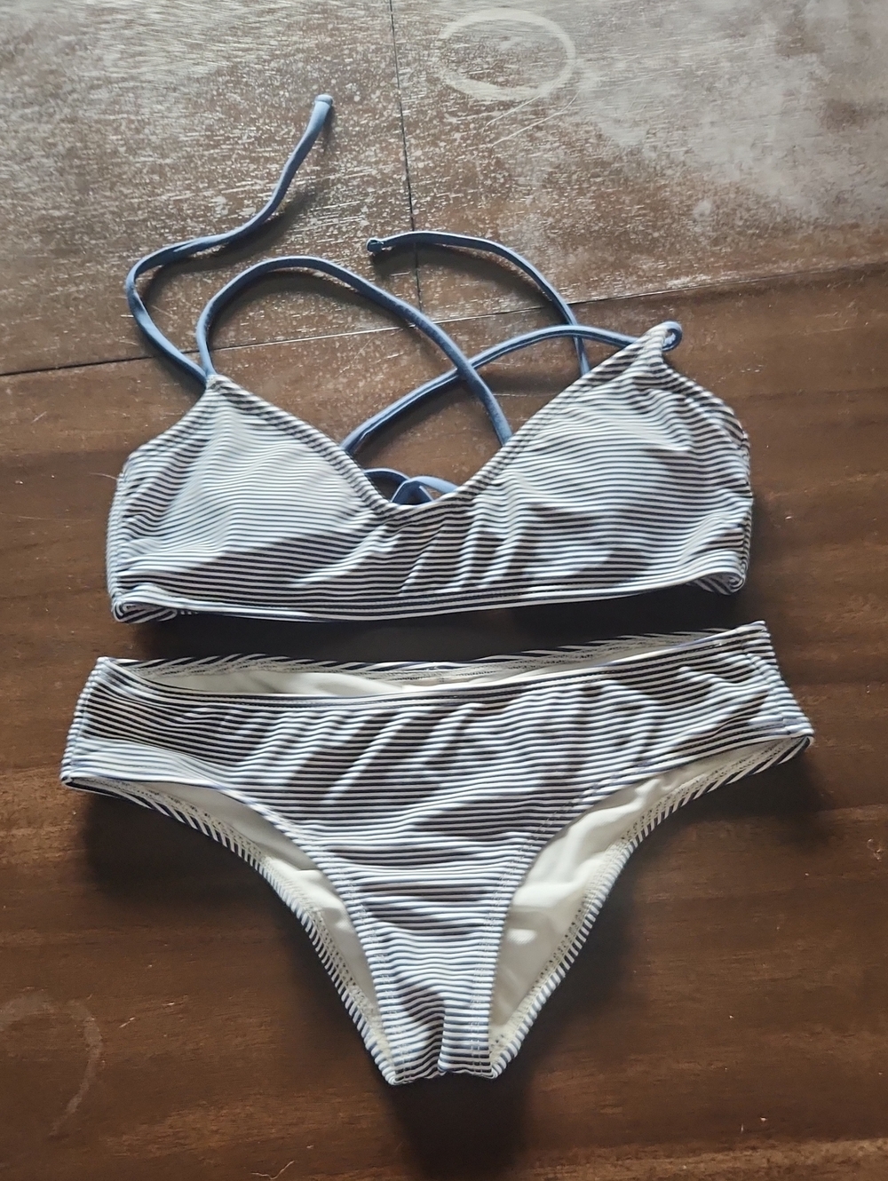 Xhilaration Navy and White Striped Bikini Set